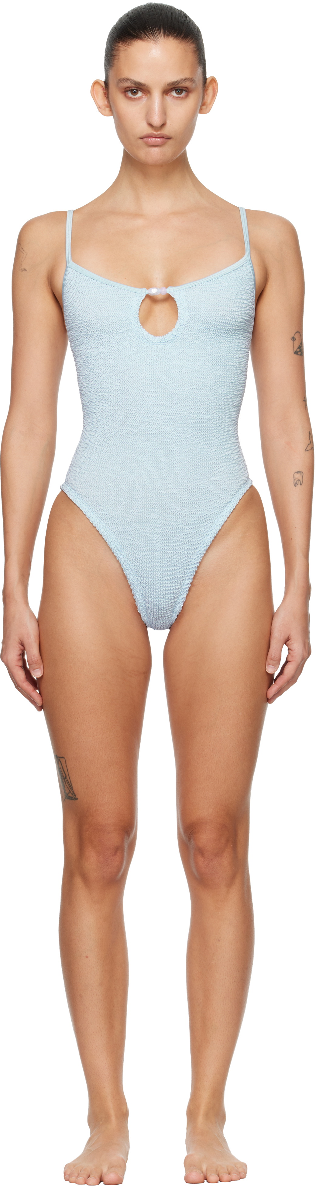 Hunza G Blue Mia Beaded Swimsuit