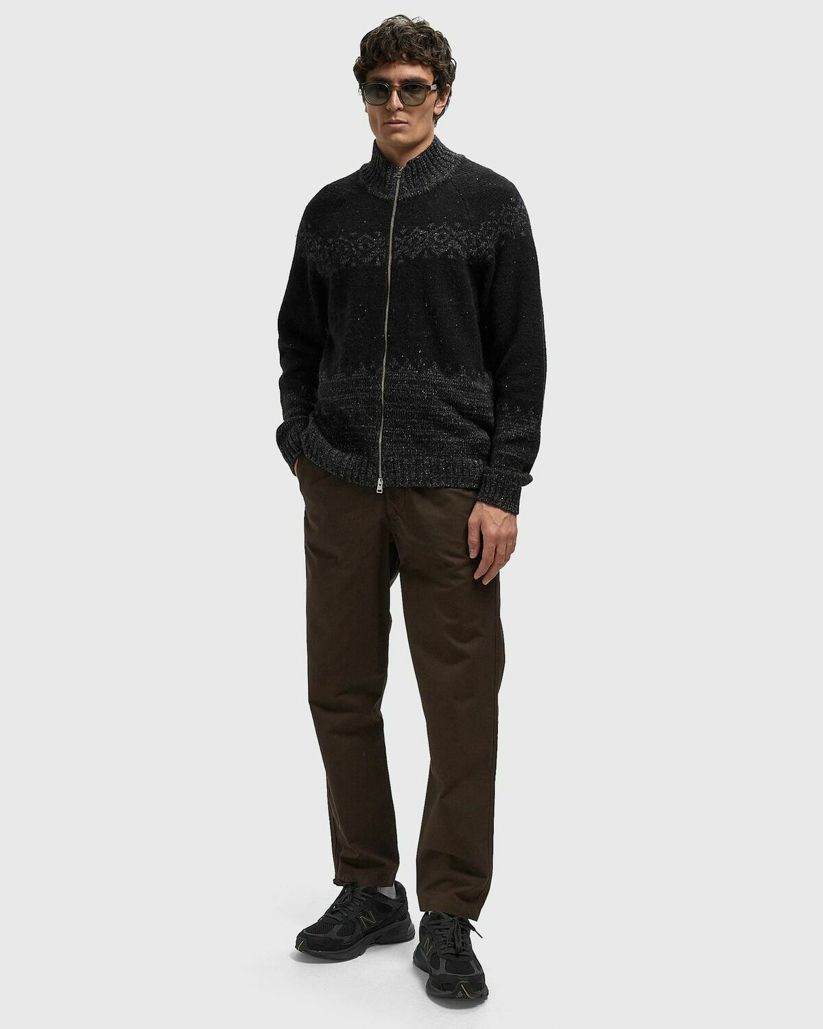 Norse Projects Ulf Full Zip Fairisle Cardigan Grey Mens Zippers & Cardigan