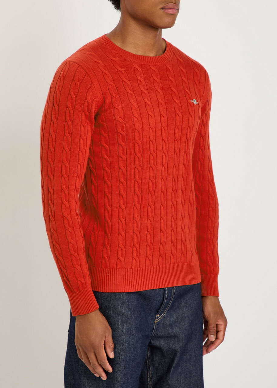 Gant Logo-embroidered Cable-knit Cotton Jumper Red