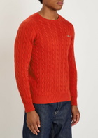 Gant Logo-embroidered Cable-knit Cotton Jumper Red