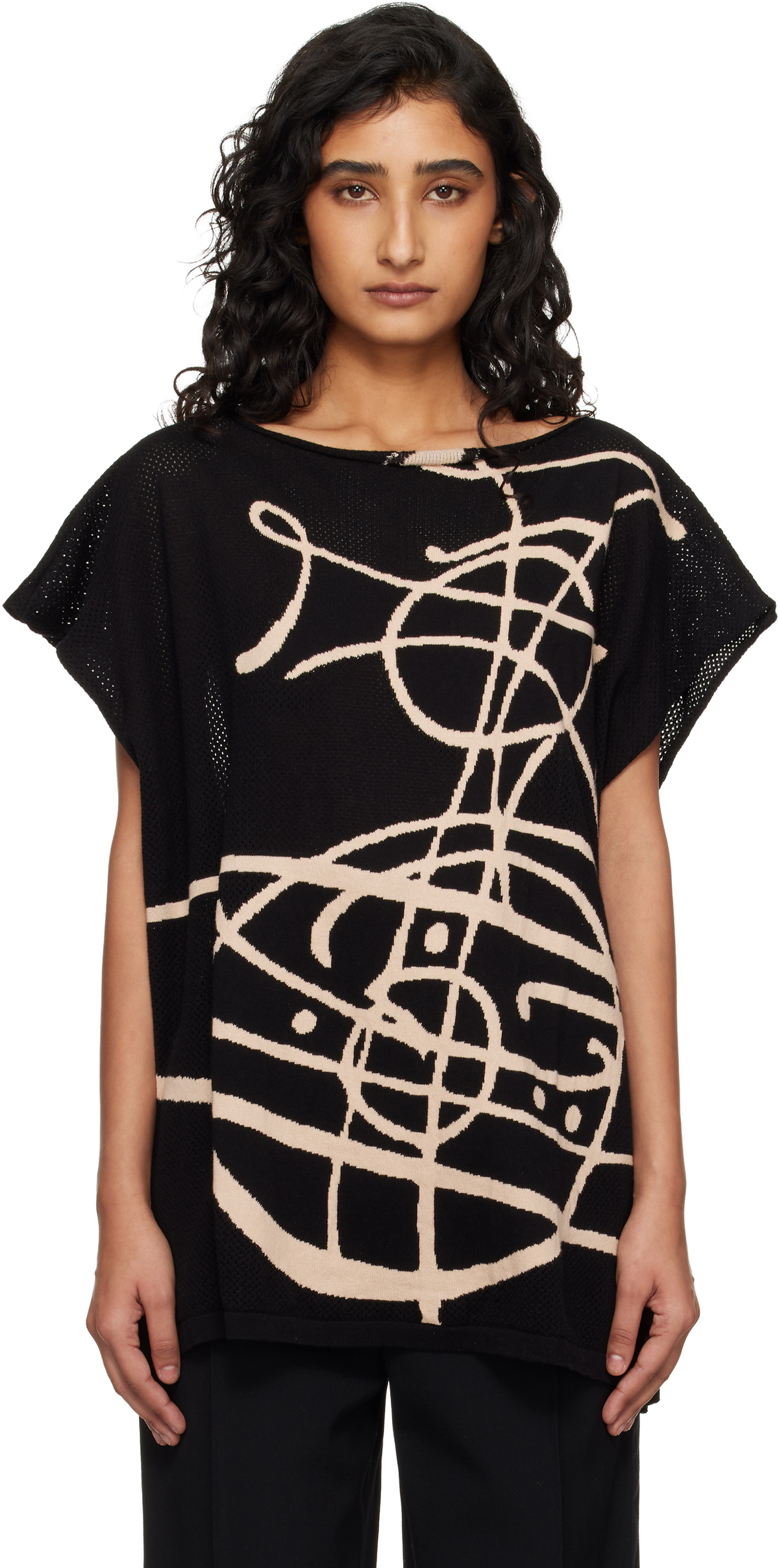 Vivienne Westwood Black Beach Top Graffiti Orb Cover-Up Top