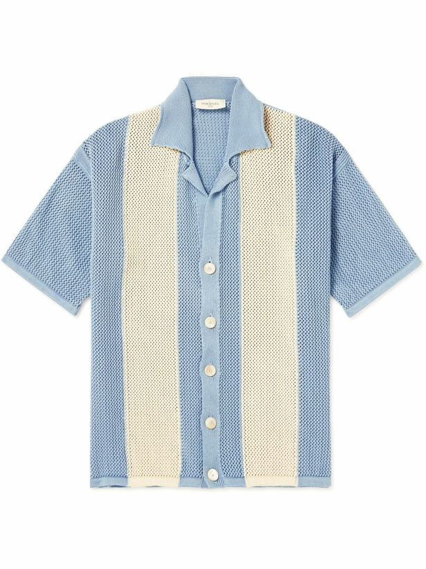 Photo: Piacenza Cashmere - Camp-Collar Striped Crochet-Knit Cotton Shirt - Blue