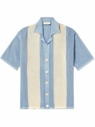 Piacenza Cashmere - Camp-Collar Striped Crochet-Knit Cotton Shirt - Blue