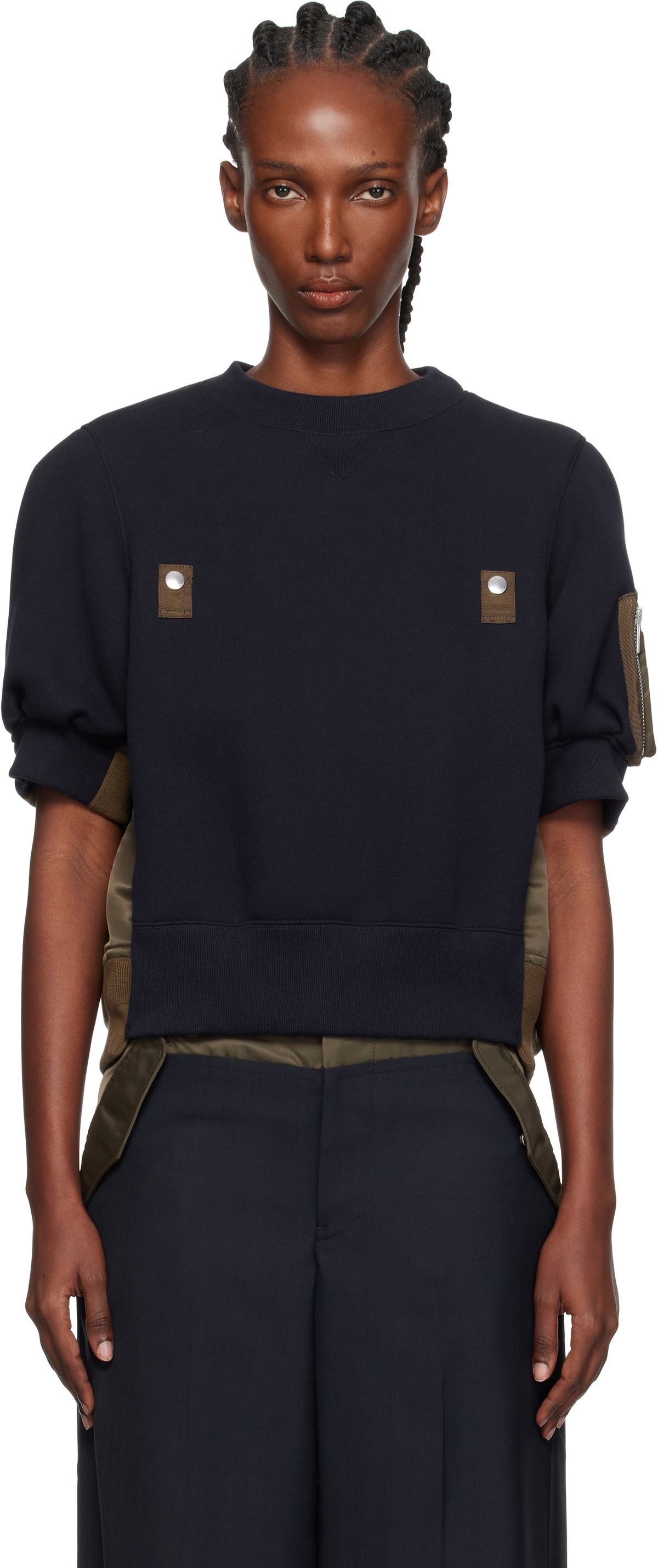 sacai Navy & Khaki Sponge x Nylon Twill Sweatshirt