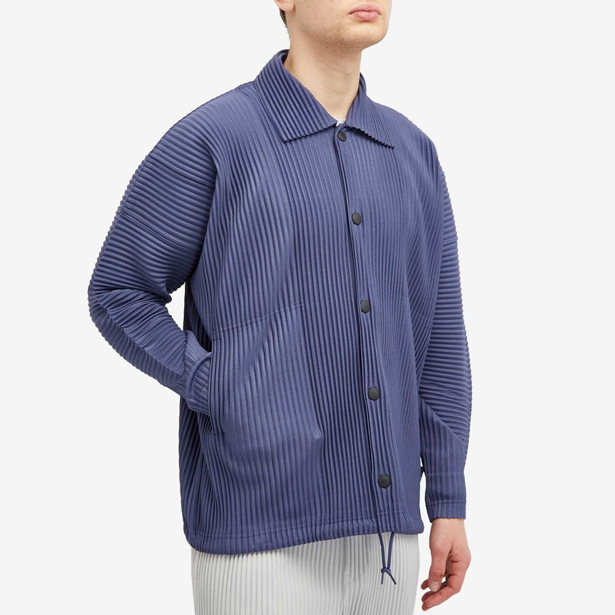 Homme Plissé Issey Miyake Men's Pleated Shirt Jacket in Blue Charcoal