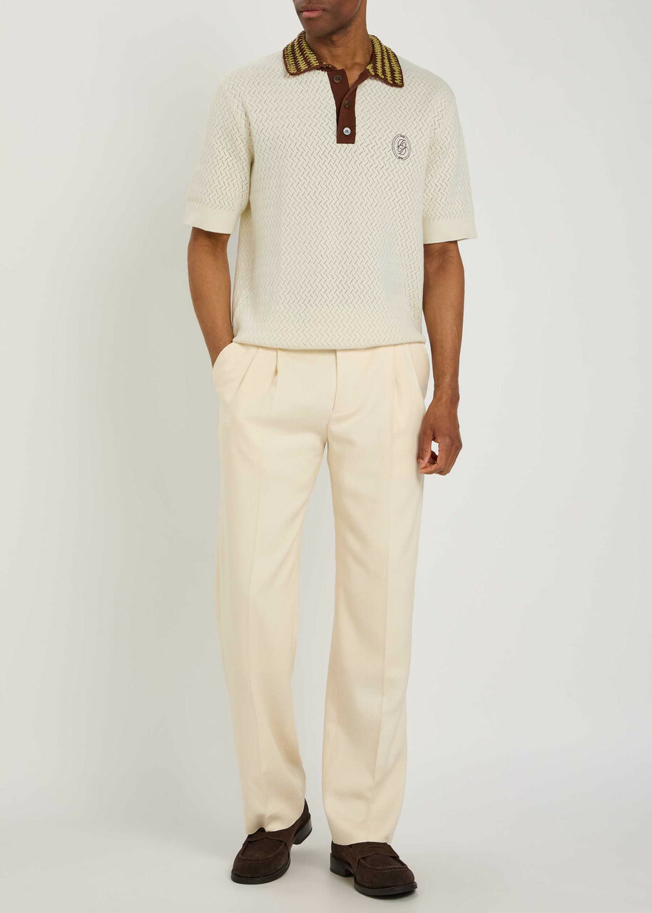 DRÔLE DE Monsieur Drole Maille Ajouré D Miroir Cotton Polo Shirt Off White