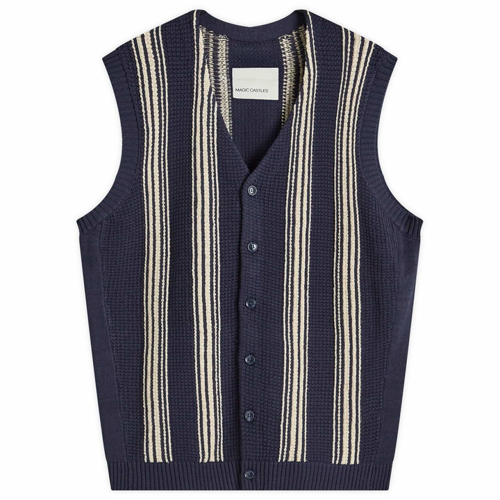 Photo: Magic Castles Men's Frank Vest in Navy Stripe Mesh