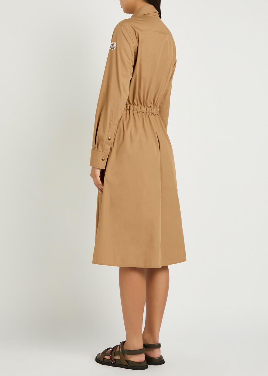 Moncler Drawstring Poplin Midi Shirt Dress Beige