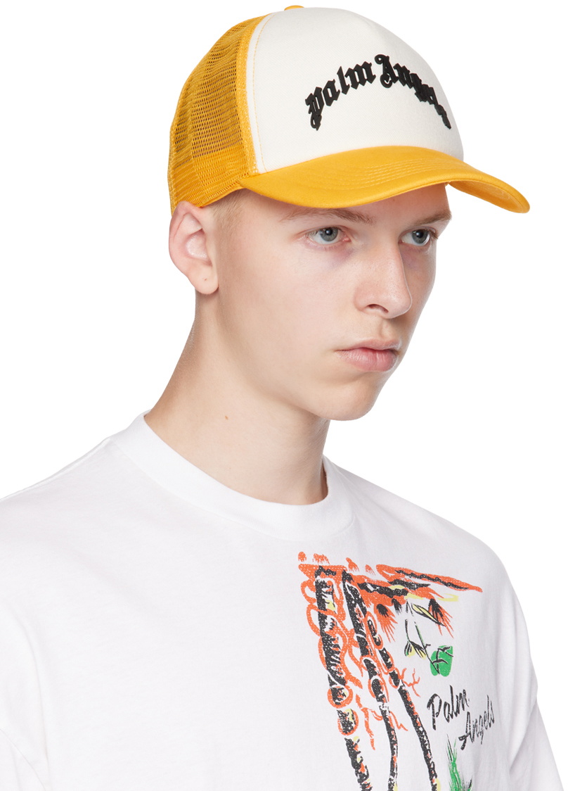 Palm Angels White & Yellow Paneled Cap