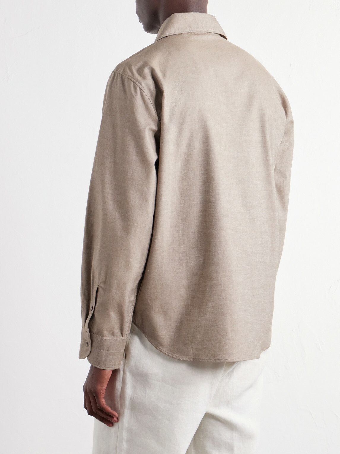 Stòffa - Spread-Collar Brushed Cotton Woven Shirt - Brown