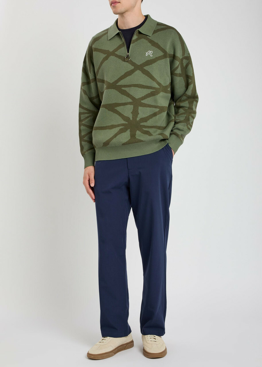 Malbon Verdant Logo-embroidered Patterned Cotton-knit Jumper Olive