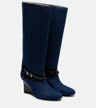 Ganni Kat denim knee-high wedge boots
