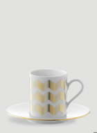 Set of Four Chevron Coffee Cup and Saucer in Gold