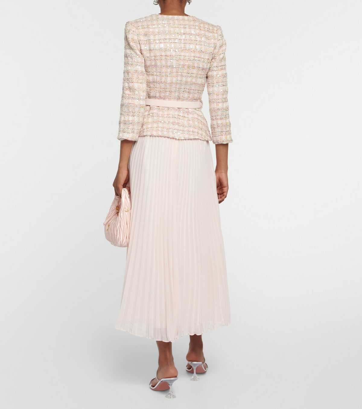 strapless open back dress Cream Tailored Bouclé And Chiffon Midi Dress – self-portrait-US