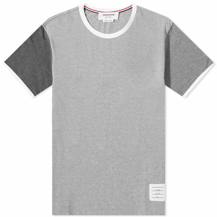 Photo: Thom Browne Men's Contrast Sleeve Ringer T-Shirt in Tonal Grey