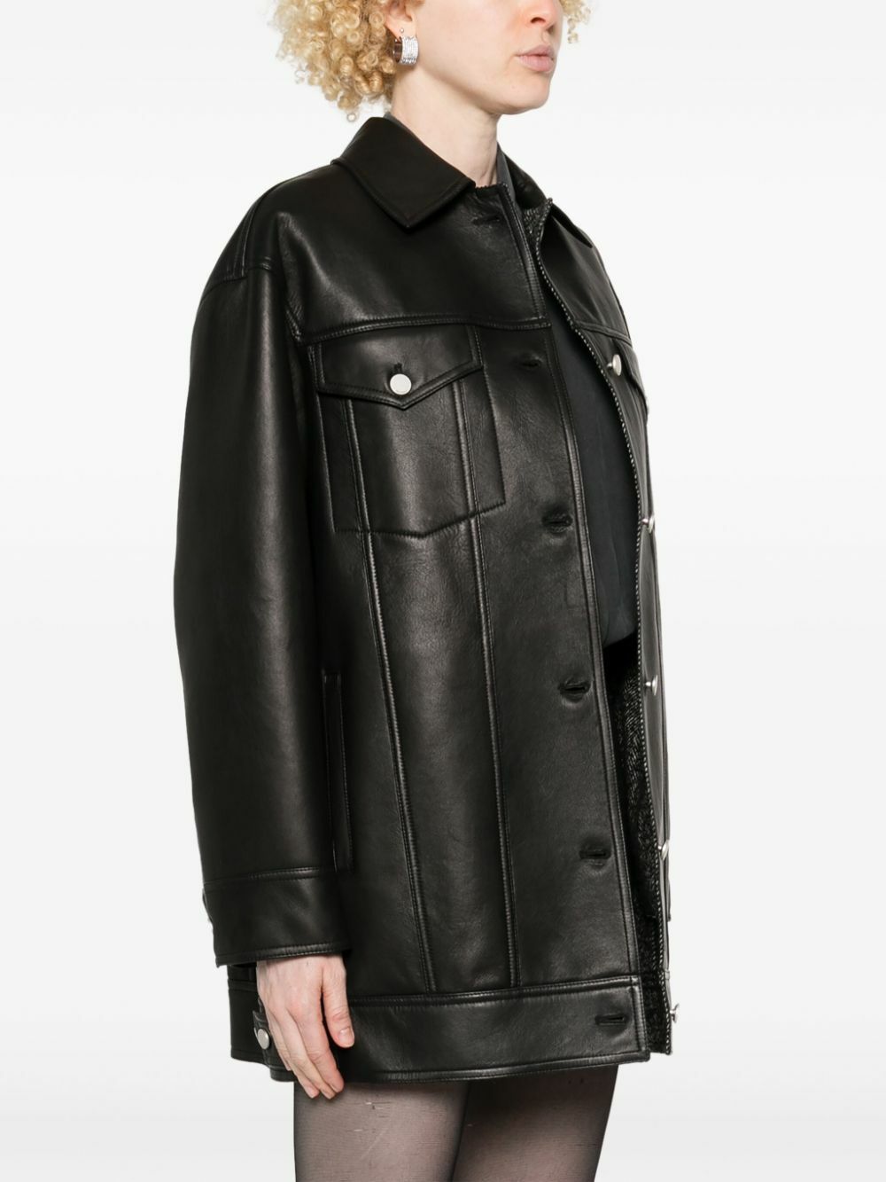 Max Mara Press-Stud Leather Jacket Max Mara