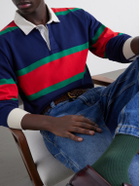 Drake's - Striped Twill-Trimmed Cotton-Jersey Polo Shirt - Blue