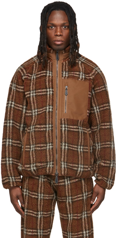 Photo: Burberry Brown Vintage Check Fleece Funnel Neck Jacket