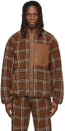 Burberry Brown Vintage Check Fleece Funnel Neck Jacket