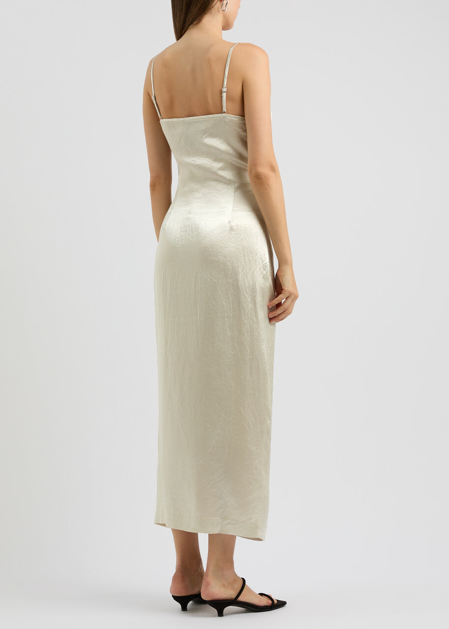 Nanushka Briar Crinkled Satin Midi Slip Dress Ecru