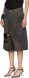 LU'U DAN Gray Kriss Kross Denim Shorts