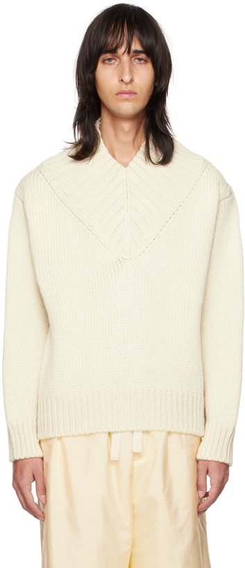 Photo: Jil Sander Off-White V-Neck Sweater