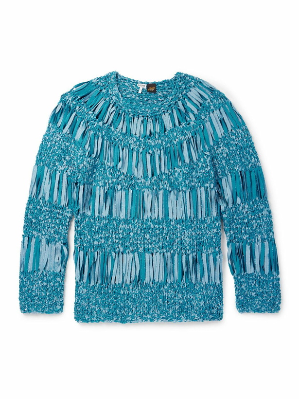 Photo: LOEWE - Paula's Ibiza Open-Knit Textured Cotton-Blend Sweater - Blue