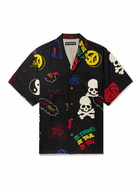 Mastermind World - Camp-Collar Printed Silk-Satin Shirt - Black