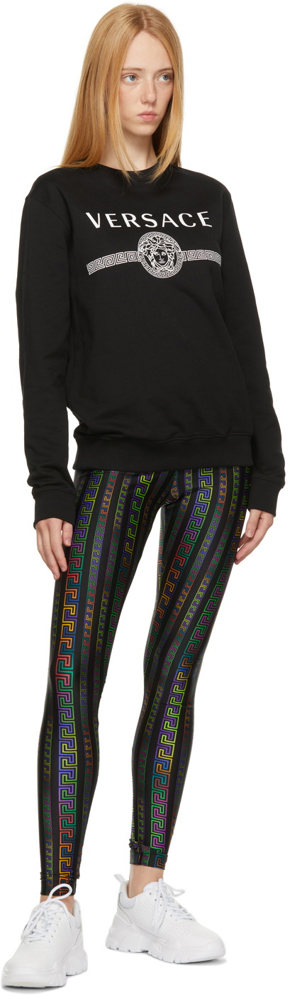 Versace Black Greca Neon Print Leggings Versace