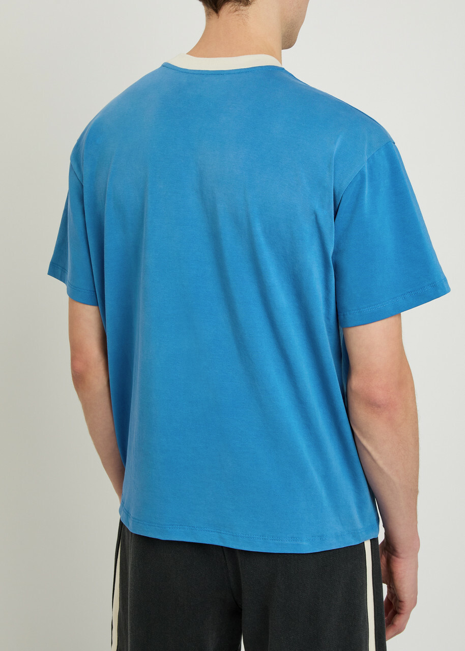 Nahmias Arch Ringer Logo Cotton T-shirt Blue