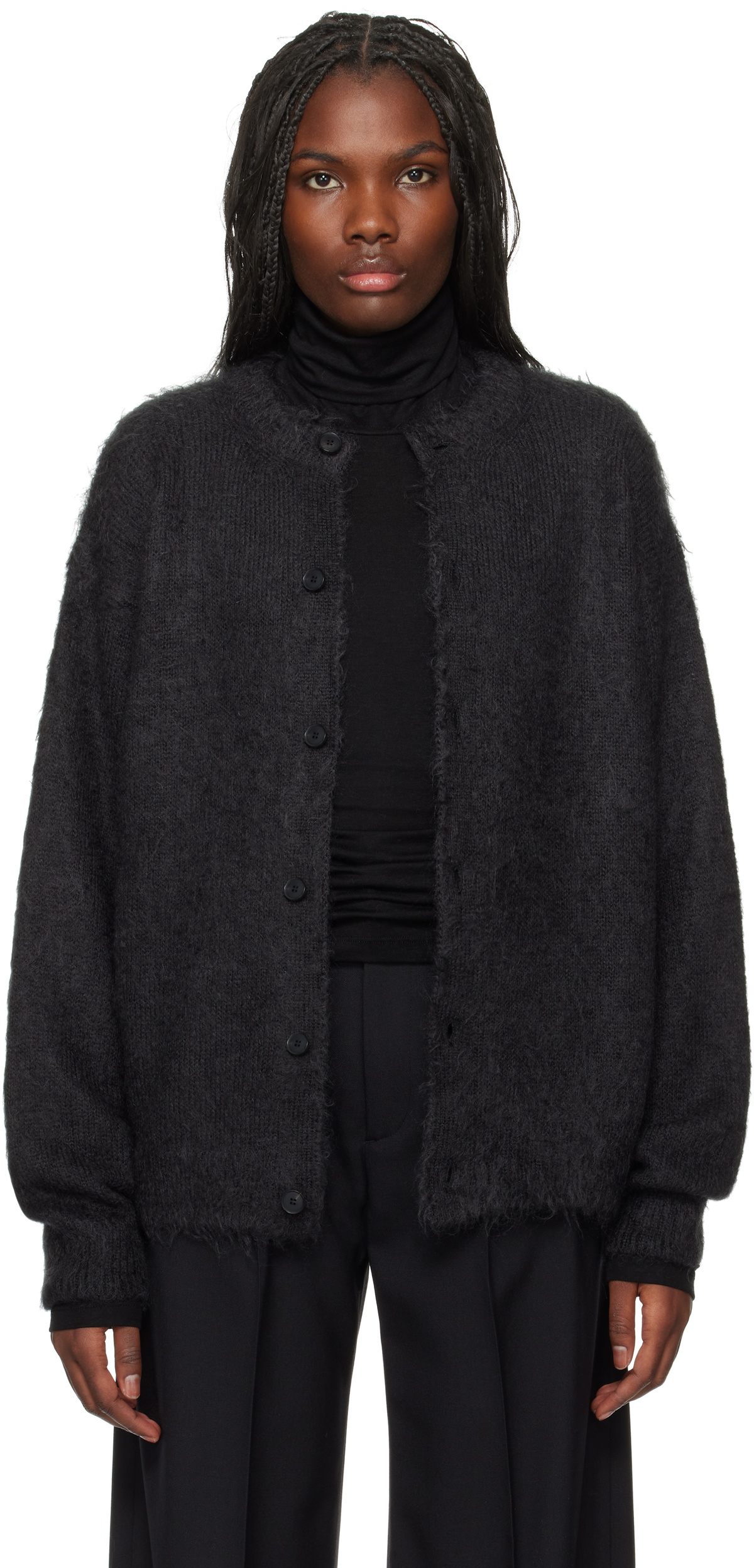 トップス AURALEE BRUSHED MOHAIR KNIT CARDIGAN 3 AURALEE Black Brushed Super Kid Mohair Knit Cardigan Auralee