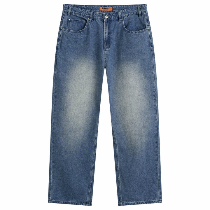 Photo: Butter Goods Men's Drummer Baggy Denim Jeans in Stone Wash Blue