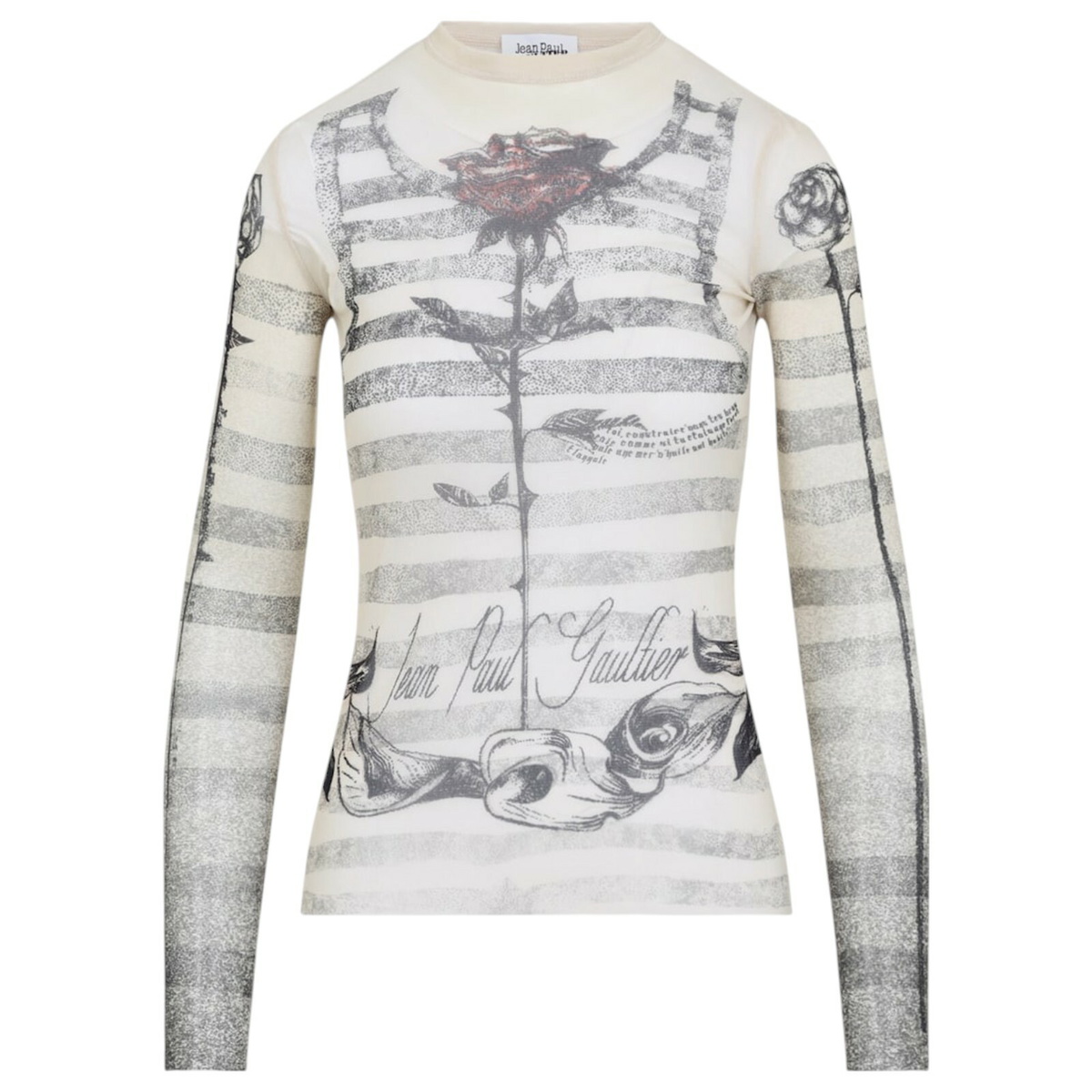 Jean Paul Gaultier Red Rose-Print Mesh Shirt Jean Paul Gaultier