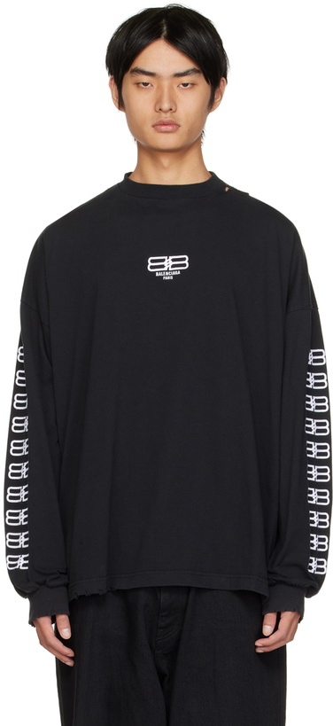 Photo: Balenciaga Black BB Paris Icon Long Sleeve T-Shirt