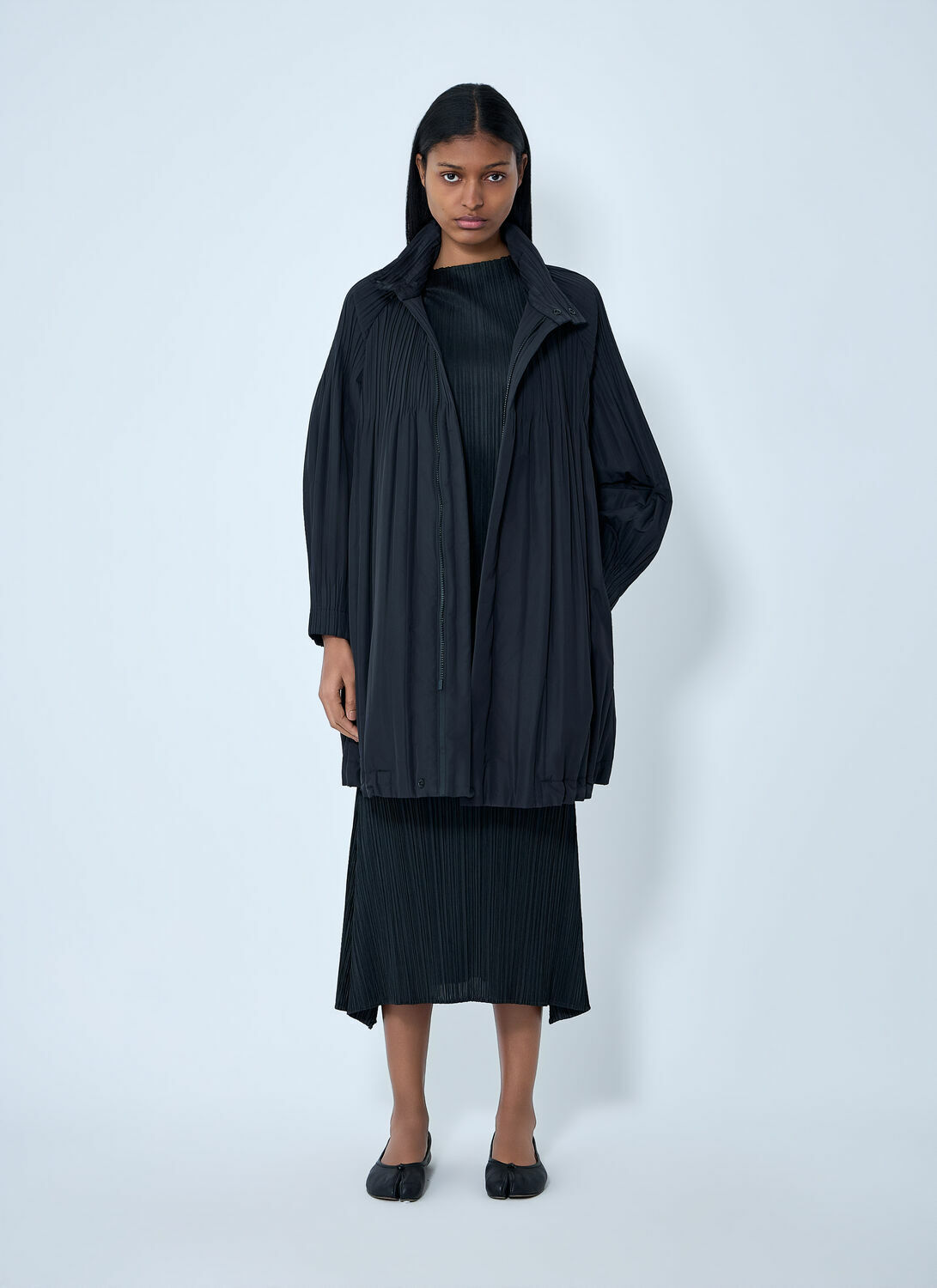 Pleats Please Issey Miyake Pleated High-Neck Coat