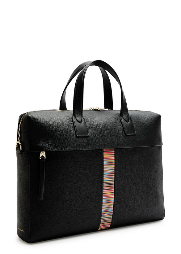 Photo: Paul Smith Striped Grained Leather Briefcase - Black - One Size