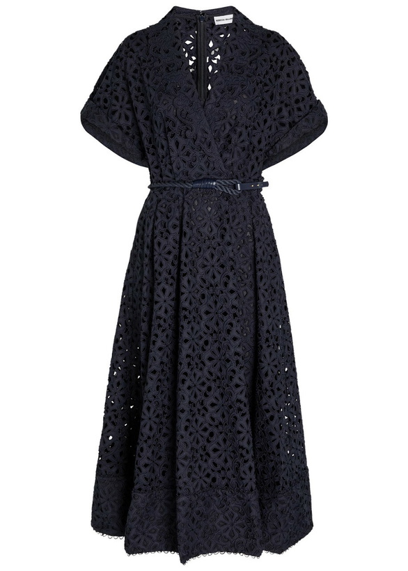 Photo: Rebecca Vallance Antalya Embroidered Belted Cotton Midi Dress Navy