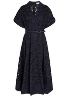 Rebecca Vallance Antalya Embroidered Belted Cotton Midi Dress Navy