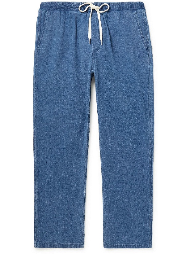 Photo: Corridor - Tapered Indigo-Dyed Linen and Cotton-Blend Drawstring Trousers - Blue
