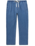 Corridor - Tapered Indigo-Dyed Linen and Cotton-Blend Drawstring Trousers - Blue