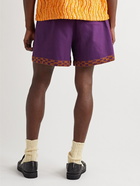 BODE - Straight-Leg Embroidered Cotton Shorts - Purple