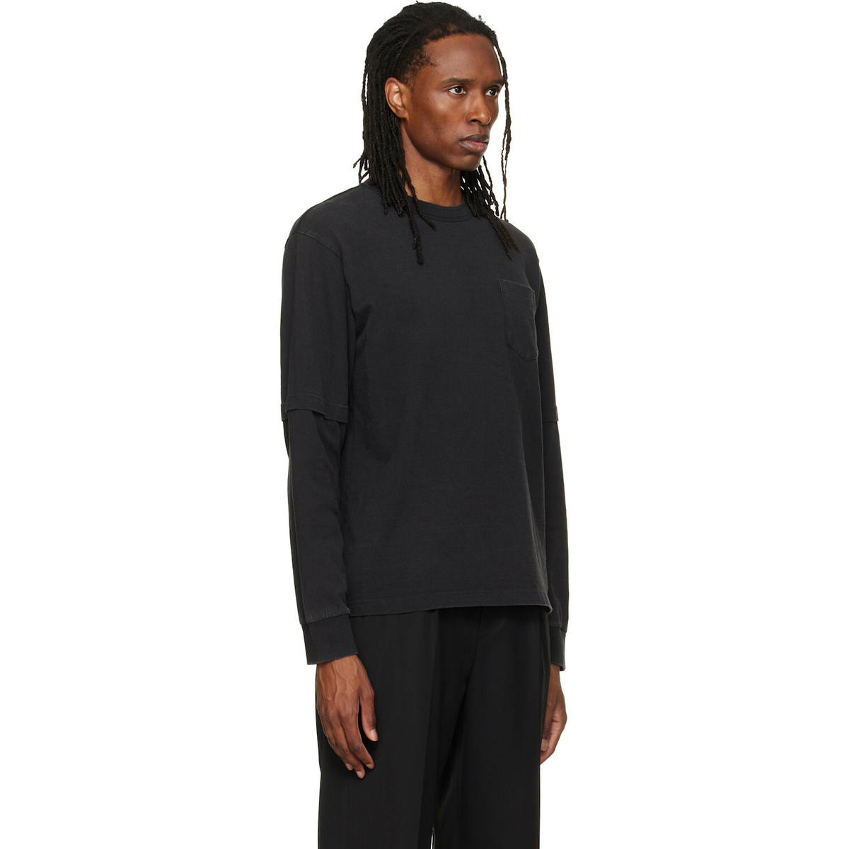 sacai Black Cotton Jersey Long Sleeve T-shirt Sacai