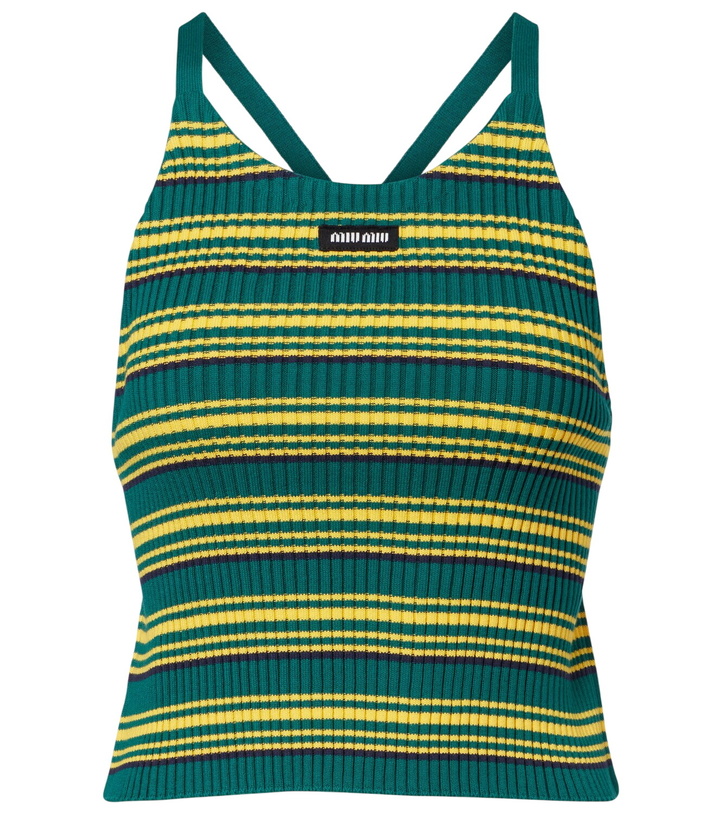 Photo: Miu Miu Ribbed-knit striped cotton-blend top