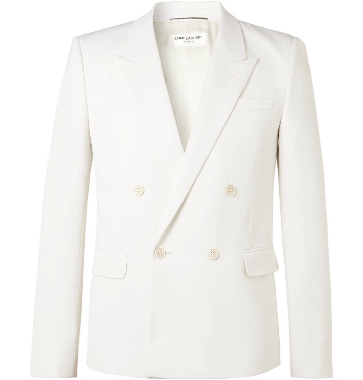 Photo: SAINT LAURENT - Ivory Double-Breasted Wool Suit Jacket - White