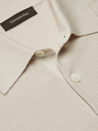 ERMENEGILDO ZEGNA - Herringbone Silk and Wool-Blend Polo Shirt - Neutrals