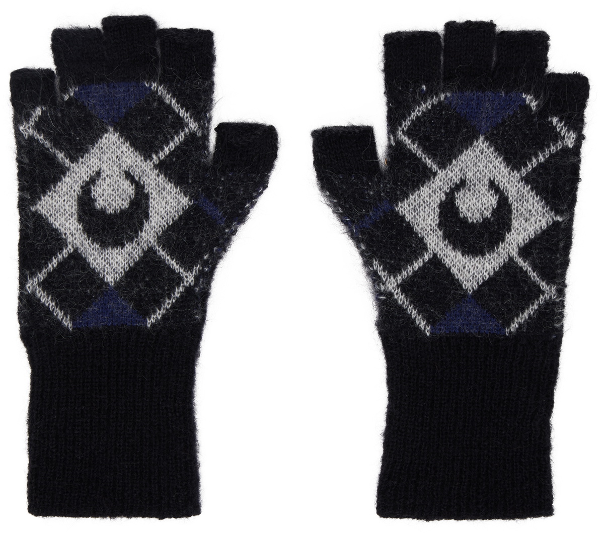 Marine Serre Black Moon Argyle Knit Fingerless Gloves Marine Serre