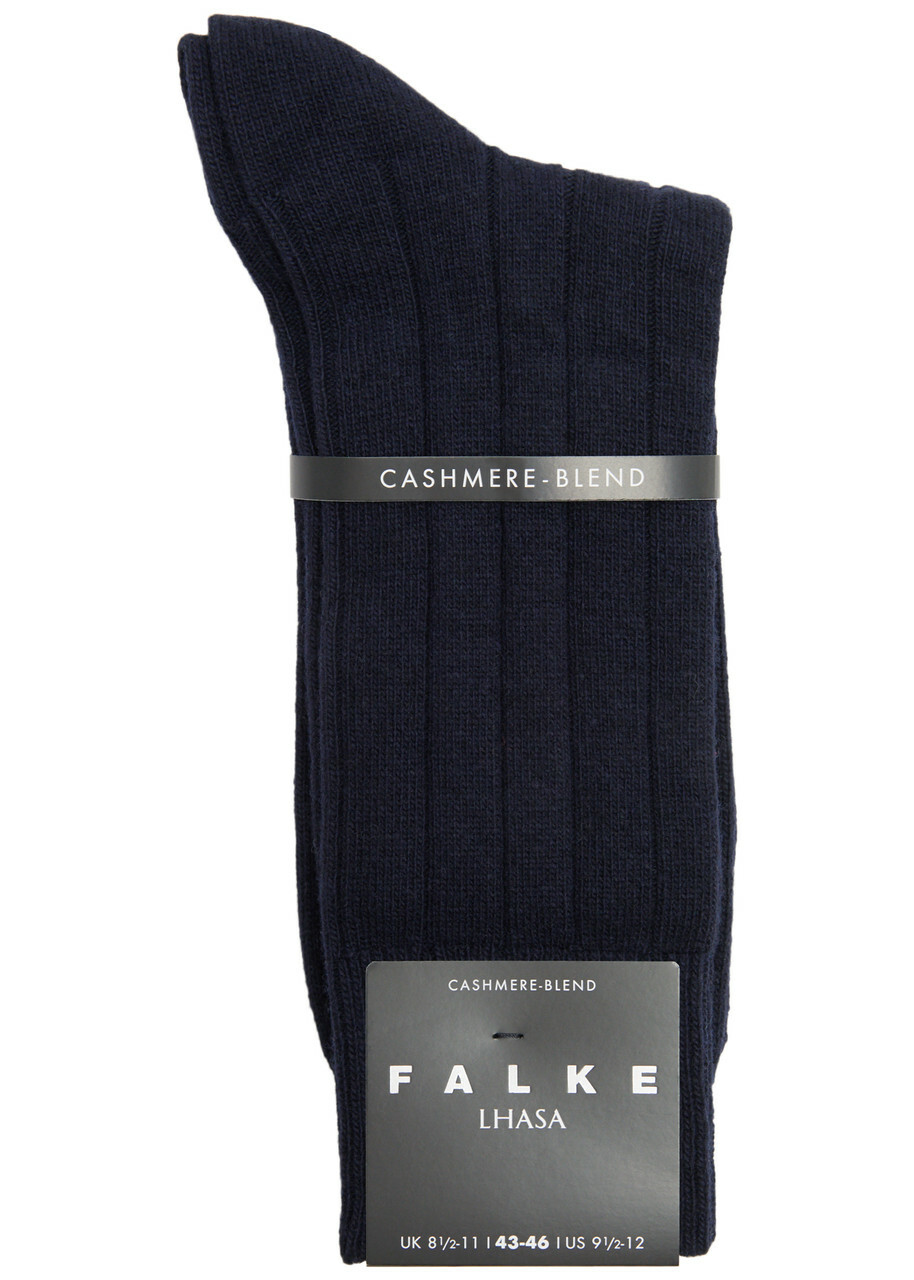 FALKE Heren Sokken Lhasa Rib M So wol kasjmier eenkleurig 1 paar, Blauw Dark Navy 6375, 43-46