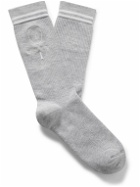 Brunello Cucinelli - Logo-Embroidered Striped Ribbed Cotton-Blend Socks - Gray