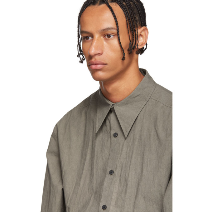 Chin Mens Grey Poplin Gathering Shirt