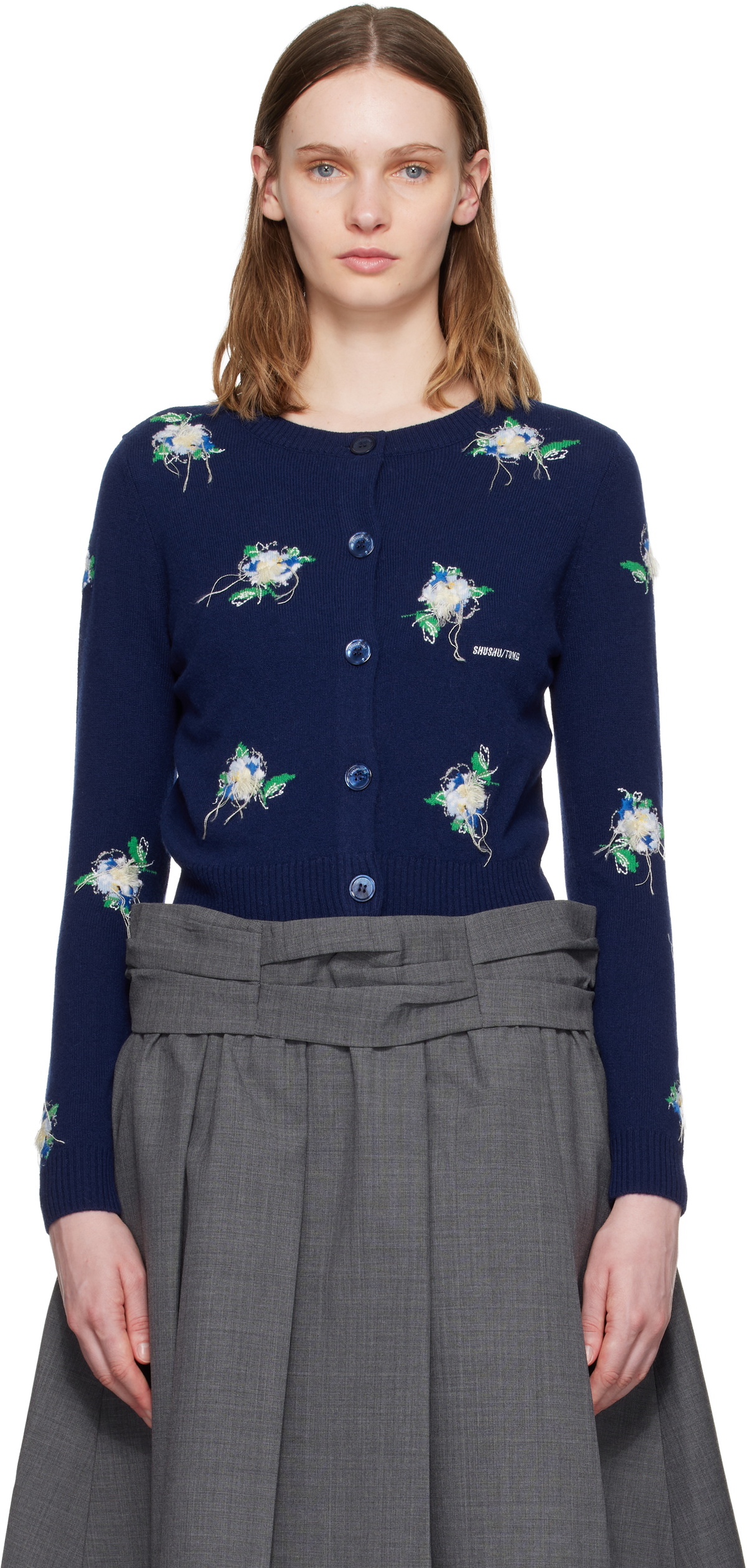 SHUSHU/TONG Navy Threadwork Knit Cardigan